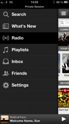 Spotify app menu